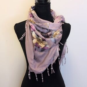 Eripek Vintage Silk and Beaded Luxurious Hand Rolled Floral Scarf Mauve 35x37